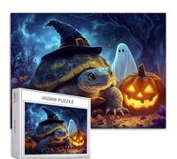 Tartaruga che indossa un cappello da mago, puzzle da 1000 pezzi per adulti puzzle artistico a tema Halloween impegnativo giochi di attività familiari colorati fai da te puzzle per decorazioni per la