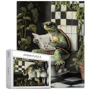 Tartaruga che legge giornale 1000 pezzi puzzle per adulti tartaruga sulla toilette puzzle artistico colorato puzzle fai da te per la decorazione della casa regali puzzle famiglia perfetto per serate