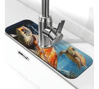 Tartaruga che nuota nel mare Tappetino per rubinetto per lavello da cucina Super Assorbente Pad Splash Catcher Diatomite ad asciugatura rapida Pietra Rubinetto Maniglia Drip Catcher Vassoio Tappetino