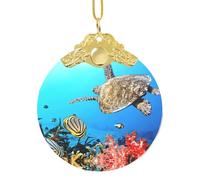 Tartaruga con pesci colorati sotto il mare stampa decorazione da appendere in vetro, ornamenti festivi da appendere per albero di Natale per regali di Natale 2025