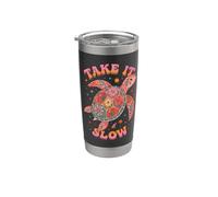 Tartaruga floreale Take It Slow Groovy Beach Vacation Vibes Bicchiere termico in acciaio inox doppia parete