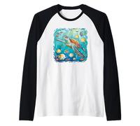 Tartaruga marina che nuota con pesci tropicali Ocean Reef Art Maglia con Maniche Raglan