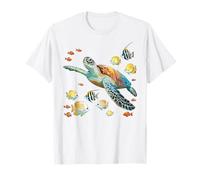 Tartaruga marina che nuota con pesci tropicali Ocean Reef Art Maglietta