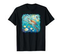 Tartaruga marina che nuota con pesci tropicali Ocean Reef Art Maglietta