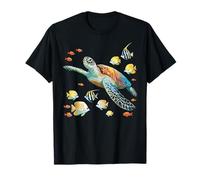 Tartaruga marina che nuota con pesci tropicali Ocean Reef Art Maglietta