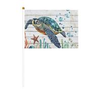 Tartaruga marina che nuota su assi di legno, piccole bandiere tenute in mano, mini bandiere su bastone per feste, attività di squadra, parate, decorazione per le vacanze, confezione da 10