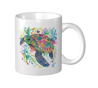 Tartaruga marina con foglia floreale tazza in ceramica, elegante tazza da caffè Tee Drinkware tazza d'acqua per casa ufficio 325 ml