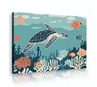 Tartaruga marina Corallo Tela di canapa Arte della parete Ocean Life Immagini Tropicale Subacquea Stampe Poster Spiaggia Costiera Pittura per Nursery Decor 50x80cm telaio interno