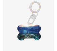 Tartaruga marina galleggiante su e sopra corallo stampa 1 pz cane forma di osso ID tag double face con portachiavi artigianale per animali domestici