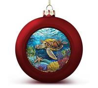 Tartaruga marina in vetro colorato che nuota nell'oceano Ornamenti per palline di Natale infrangibili da appendere per la decorazione dell'albero di Natale, palline rosse per albero di Natale per