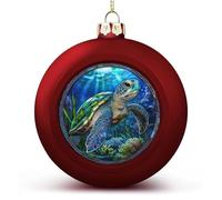 Tartaruga marina in vetro colorato sul fondo del mare Ornamenti a sfera di Natale infrangibili da appendere palline di Natale per la decorazione dell'albero di Natale, palline rosse per albero di