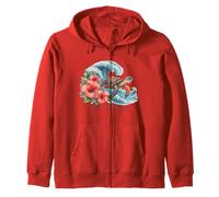 Tartaruga marina onde oceaniche fiori ibisco Felpa con Cappuccio