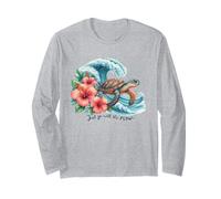 Tartaruga marina onde oceaniche fiori ibisco Maglia a Manica