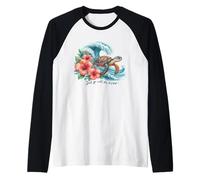 Tartaruga marina onde oceaniche fiori ibisco Maglia con Maniche Raglan