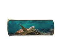 tartaruga marina stampato in pelle matita caso penna sacchetto matita sacchetto cosmetico trucco borsa ufficio Storage Bag per uomini donne, Tartaruga Marina 2, Taglia unica
