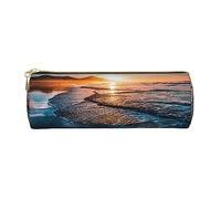 tartaruga marina stampato in pelle matita caso penna sacchetto matita sacchetto cosmetico trucco borsa ufficio Storage Bag per uomini donne, Spiaggia di mare Tramonto, Taglia unica