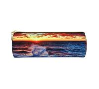tartaruga marina stampato in pelle matita caso penna sacchetto matita sacchetto cosmetico trucco borsa ufficio Storage Bag per uomini donne, Spray di mare e alba, Taglia unica