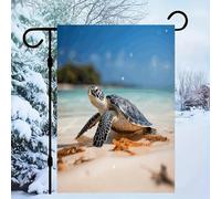 Tartaruga marina sulla spiaggia Bandiera da giardino in lino 30,5 x 45,7 cm/decorazioni per esterni, su un lato, bandiera per tutte le stagioni/cortile, per prato esterno per Halloween, Natale