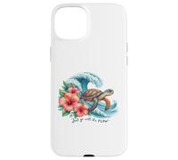 Tartaruga Marina Surf Onda con Fiori di Ibisco Spiaggia Tropicale Custodia per iPhone 15 Plus
