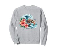 Tartaruga Marina Surf Onda con Fiori di Ibisco Spiaggia Tropicale Felpa