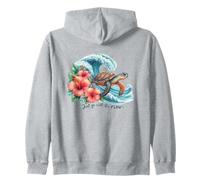 Tartaruga Marina Surf Onda con Fiori di Ibisco Spiaggia Tropicale Felpa con Cappuccio