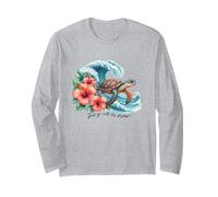 Tartaruga Marina Surf Onda con Fiori di Ibisco Spiaggia Tropicale Maglia a Manica