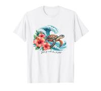 Tartaruga Marina Surf Onda con Fiori di Ibisco Spiaggia Tropicale Maglietta