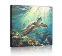 Tartaruga Marina Tela di Tela Arte Della Parete Oceano Stampe Murali Poster Di Animali Subacquei Pittura Costiera Opera D'arte Per L'aula Arredamento Del Bagno 25x25cm telaio interno