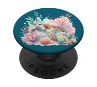Tartaruga oceanica circondata da scena corallo PopSockets PopGrip Adesivo