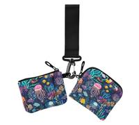 Tartaruga pesce cartone animato oceano signore portamonete porta carte di credito piccola custodia portatile con cerniera portamonete da donna 2 pezzi, tartaruga pesce cartone animato oceano, taglia