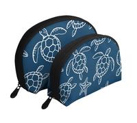 Tartaruga Su Sfondo Blu, Borsa per trucco a conchiglia Portamonete da donna Borsa da toilette piccola Borsa per cosmetici 2 pezzi