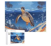 Tartaruga sulla spiaggia, puzzle da 500 pezzi per adulti impegnativi puzzle per allenamento cognitivo puzzle a forma unica regalo rilassante decorazione da parete per la casa