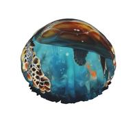 Tartarughe che nuotano nel buio L Cuffia da doccia con doppio strato tessuto impermeabile, adatta per il bagno e la cura della pelle