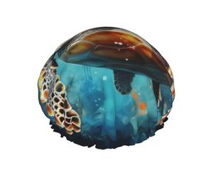 Tartarughe che nuotano nel buio L Cuffia da doccia con doppio strato tessuto impermeabile, adatta per il bagno e la cura della pelle