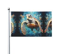 Tartarughe che nuotano nel buio Stampe Bandiera su entrambi i lati 3 x 5FT leggera e resistente al colore con asole Ideale per feste all'aperto e giardini.