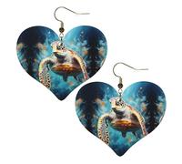 Tartarughe che nuotano nel buio Stampe eleganti orecchini a forma di cuore leggeri accessori da donna perfetti per feste e San Valentino.