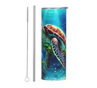Tartarughe marine, bicchiere con pittura a diamante con coperchi e cannuccia, 590 ml, bottiglia d'acqua sottovuoto a doppia parete in acciaio inox, tazza termica da viaggio a tenuta stagna, per