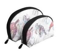 Tartarughe marine con motivo marino subacqueo, Borsa per trucco a conchiglia Portamonete da donna Borsa da toilette piccola Borsa per cosmetici 2 pezzi