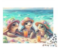 Tartarughe Marine Puzzle 1000 Pezzi Gioco di Puzzle 1000 Pezzi Spiaggia Carta Relax Arredo Regalo Famiglia 38x26cm/1000pcs