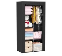 Tarvixil Armadio in Tessuto, Guardaroba Pieghevole, da 1 Barra Appendiabiti e 6 Ripiani, Cabina Portabiti Richiudibile con Cerniera, per Soggiorno, Camera da Letto, 83 x 42 x 165 cm, Nero
