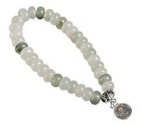 Tasbih - 33 perline per preghiera islamica, braccialetto di giada bianca e verde, 0.24 x 0.39 in / 0,6 x 1 cm, rosario musulmano per Ramadan ed Eid, infilate a mano, con accento in lega per preghiera