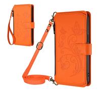Tasca con Cerniera Custodia a portafoglio per Cubot Note 40 Flip Cover con chiusura magnetica,tasca con cerniera 5 scomparti per carte di credito Cinturino da Polso Fiore Cover arancione