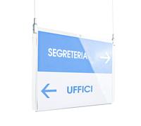 Tasca in plexiglass a soffitto 50x10 cm, targa sospesa trasparente bifacciale per segnaletica interna