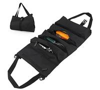 Tasca Porta Attrezzi Portatile, Borsa Multiuso Attrezzi, Borsa per Attrezzi Arrotolabile, Chiavi Super Roll Tool per Cacciavite con 5 Tasche Cerniera Per Elettricisti/Falegnami/Idraulici - Nero