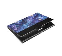 Tasca porta biglietti da visita sottile con fiori astratti blu viola da sogno con porta carte in pelle e acciaio inossidabile per viaggi, casa o ufficio