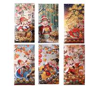 Tasca rossa, buste d'argento fortunato | 6X Capodanno cinese Hong Bao - per l'anno, busta fortunata robusta, pacchetti cinesi leggeri per il nuovo anno