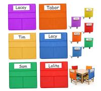 Tasche della sedia per aule 6pcs 6 colori 16.6x19 3 saccheggio di sedile tascabile oxford con tasche per sedie per nomi da nome bianco per cartoleria, libro e altro posto per sedie in classe