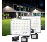 TASINUO Faretto con Sensore di Movimento 50W, 2 Pezzi 5000LM 6500K Faro LED Esterno con Sensore Movimento, Impermeabile IP67 Luce LED Esterno per Giardino, Terrazza, Garage, Cortile