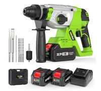 TaskStar Martello Perforatore a Batteria 21V, 2,3J Trapano Tassellatore Kit Include 4 SDS-Plus per calcestruzzo/acciaio/legno, 2 batterie da 4,0 Ah+caricabatterie, Trapano a Percussione Portatile