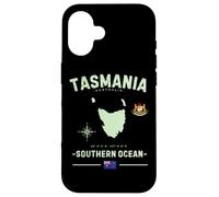 Tasmania Australia Mappa della Tasmania GPS retrò con bandiera australiana Custodia per iPhone 16
